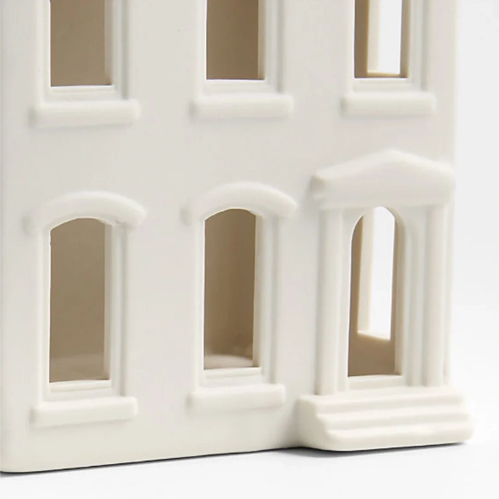 New! Crate&Barrel White Ceramic Holiday Italianate Brownstone